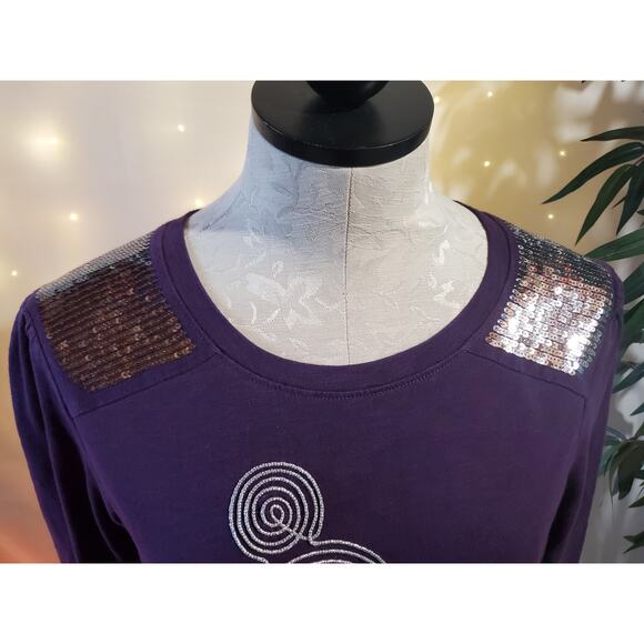 Disney Parks Women's Mickey Mouse Sequin Bling Purple Long Sleeve Top Size M - Picture 3 of 10